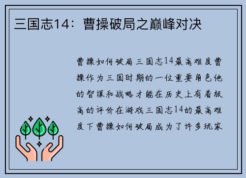 三国志14：曹操破局之巅峰对决
